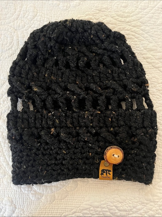 Polar Cap Accessories - PolarCap Handmade Idaho Chunky Crochet Black Wool Look Artisan Beanie Hat